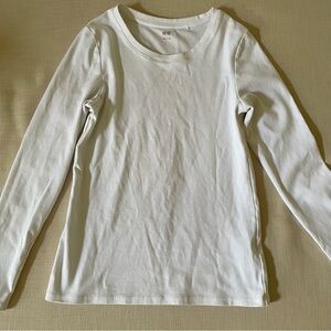 Uniqlo Size S HEATTECH White Cotton Crewneck Long Sleeve T-Shirt